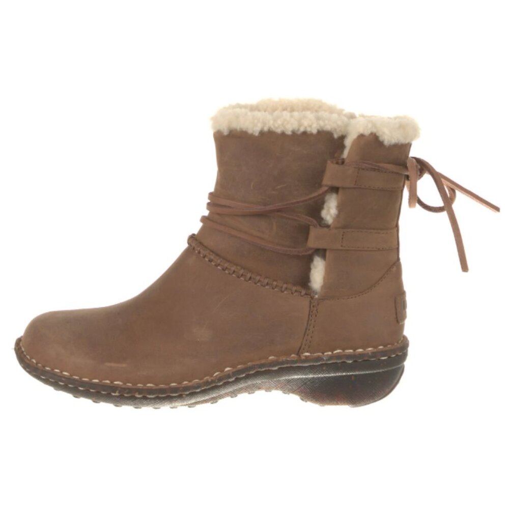 UGG Leather Fur Trim Lace-Up Boots